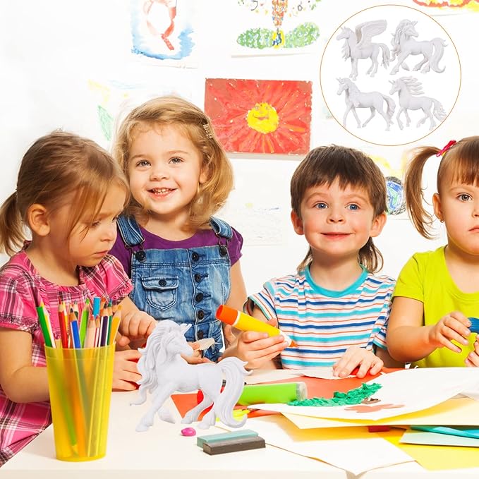 Zerodeko 4pcs DIY Painting Unicorn Toys, Unicorn Arts and Crafts Painting kit Paintable Unicorn Figurines Unicorn Coloring Kits Art Craft Toys for Kids (White)