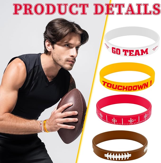 Deekin 32 Pcs Football Silicone Bracelets Football Party Favor Bracelet Football Motivational Rubber Bracelets for Men Women Fan Party Favors Sport Theme Birthday Party Supplies Gifts(Bright)