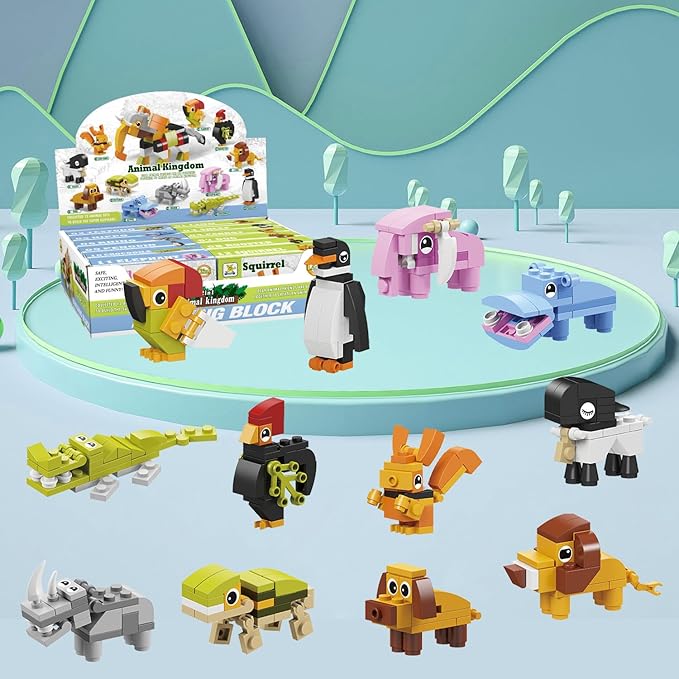 Party Favor for Kids, 12 in 1 Pre Filled Elephant Building Block Set-12 Pcs Mini Building Blocks Toys, STEM Building Blocks Toys,Classroom Prize Toys,Birthday Gifts,Goodie Bags,Carnival Prizes