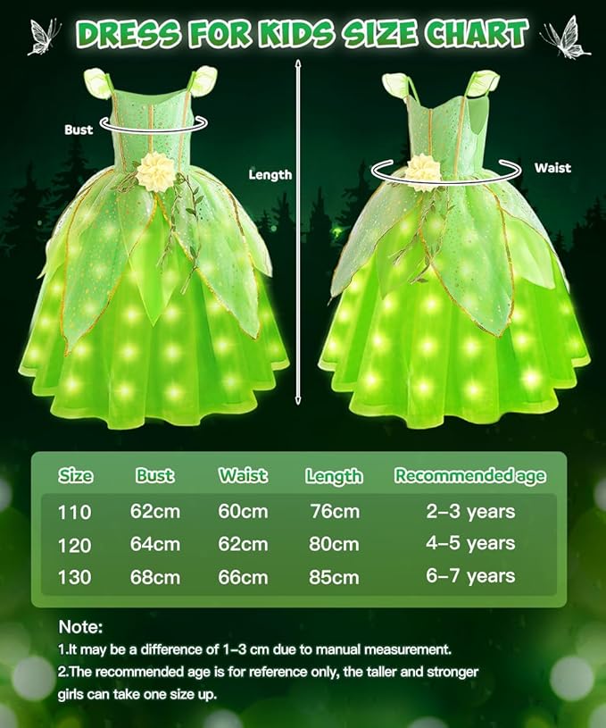 TOLOYE Princess Dress Up for Girls, Princess Costume for Girls Light Up with Accessories for Halloween Carnival Cospaly