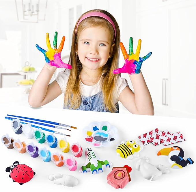 VCENT TOY Kids Arts and Crafts Set Painting Kit, STEAM Creative Activity DIY Toys for Boys Girls Toddlers, Ceramics Plaster Painting Insects Birds Space Figurines