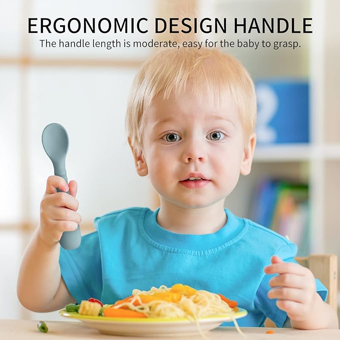 ME.FAN Silicone Baby Feeding Spoons [6 Pack] First Stage Baby Infant Spoons - Baby Utensils Soft Training Spoon Self Feeding - Chew Spoon Set for Babies and Toddlers