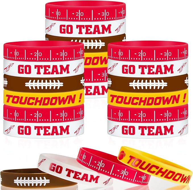 Deekin 32 Pcs Football Silicone Bracelets Football Party Favor Bracelet Football Motivational Rubber Bracelets for Men Women Fan Party Favors Sport Theme Birthday Party Supplies Gifts(Bright)