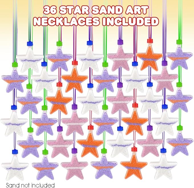 ArtCreativity Star Sand Art Bottle Necklaces, Pack of 12, Sand Art Craft Kit with Shaped Bottles, Craft Party Supplies and Party Favors for Kids - Sand Sold Separately (Star)