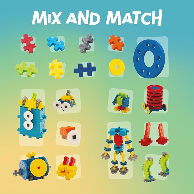 Plus Plus Learn to Build Set, 275 Mini Interlocking Building Blocks, Toy Construction Playset, 3D Puzzle Stem & Art Kit - Robots