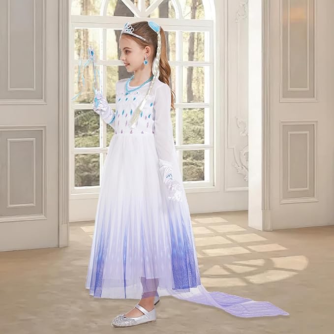 Princess Dresses for Girls - Classy Queen of Snow Princess Costume with Accessories - Dress Up Clothes for Halloween