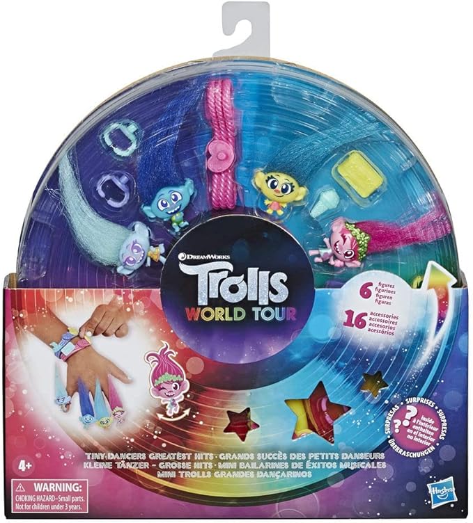 DREAMWORKS TROLLS Tiny Dancers Greatest Hits, 6 Collector Figures, Necklace, 2 Bracelets, and More, Toy Inspired by Trolls World Tour