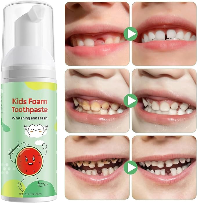 Foam Toothpaste Kids,Toddler Whitening Toothpaste with Low Fluoride & Natural Formula to Reduce Plaque,Kids Foaming Toothpaste for U Shaped Toothbrush for Children (Strawberry&Watermelon)