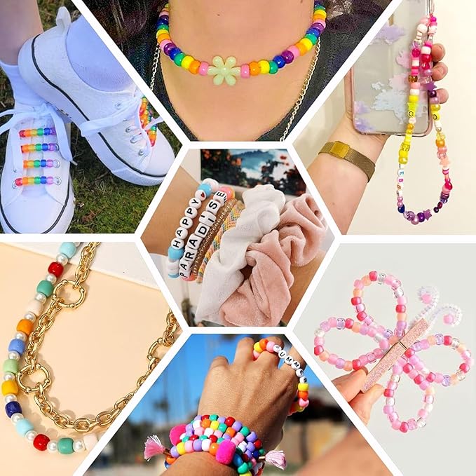 LIS HEGENSA 1300 Pcs DIY Childrens Crafts Beads Friendship Bracelet Kit, with Pony Beads Letter Beads and Bracelet Making Kit, Colorful Charms, Used for Custom Necklace Bracelets and Jewelry Decor