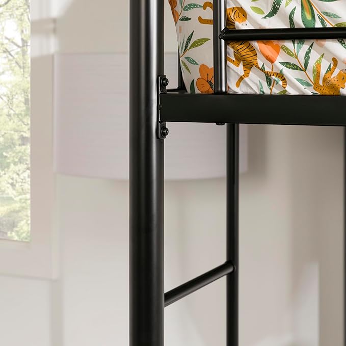 Walker Edison Timothee Urban Industrial Metal Twin over Loft Bunk Bed, Twin Size, Black