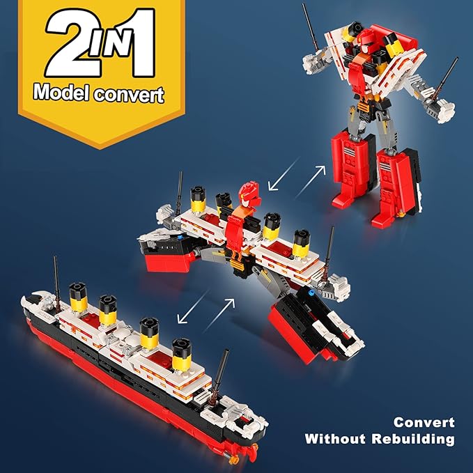 JOJO&Peach Titanic Stem Toys, 2 in 1 Titanic Model & Transform Robot Building Kit, Collectible Display Model Set, Stem Projects Toys Gifts for Kids Age 8+ and Adults (550 Pieces)