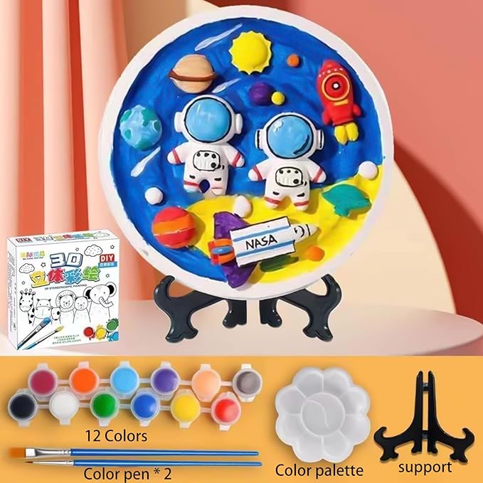 Adults DIY 3D Gypsum Graffiti 3D Colored Gypsum Doll White Embryo Colored Gypsum Painting (includes gypsum board, 12 colors of paint, three-dimensional frame, color palette, and color pens x 2