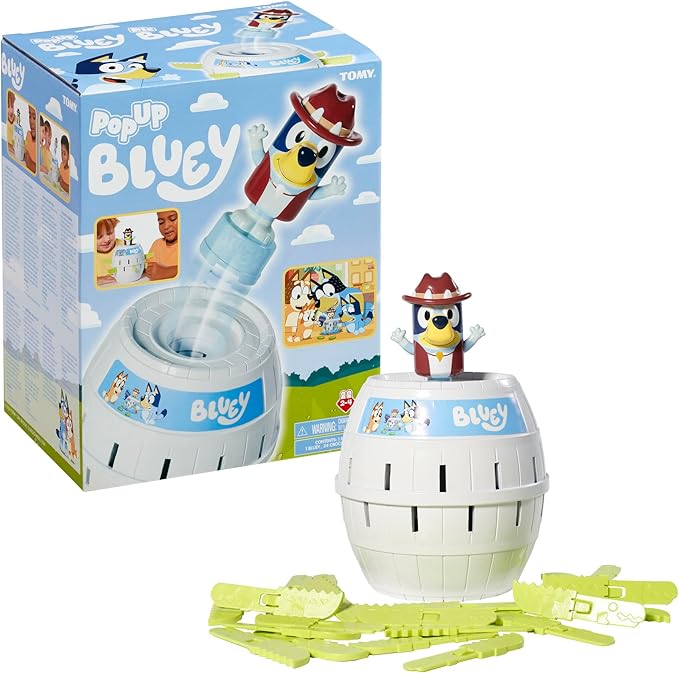 TOMY Games Pop Up Bluey Kids Game - Strategic Preschool Games and Bluey Toys for Family Game Night - Classic Kids Board Games - Kids Toys for 2-4 Players - Ages 4 Years and Up