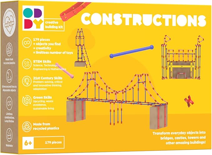 Oddy 179 Piece Construction Building Kit - Eco-Friendly STEM Toy Set for Kids 6+