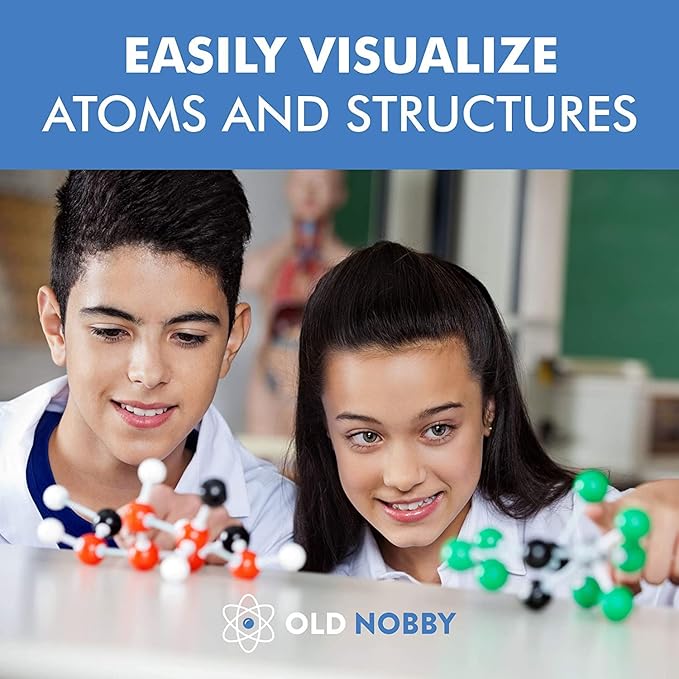 Old Nobby Chemistry Model Kit - 115 Piece Molecular Model Set with Atoms, Bonds, and Instructional Guide - STEM Science Tool for Students, Organic Chemistry and Molecular Learning - Colorful Models