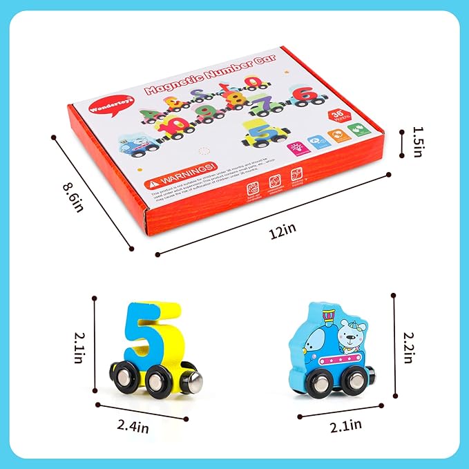 Wondertoys 12 PCS Wooden Train Set Toy Wooden Magnetic Number Train Set Includes 1 Engine Cars for Toddlers Boys and Girls, Compatible with Major Brands Train Set Tracks
