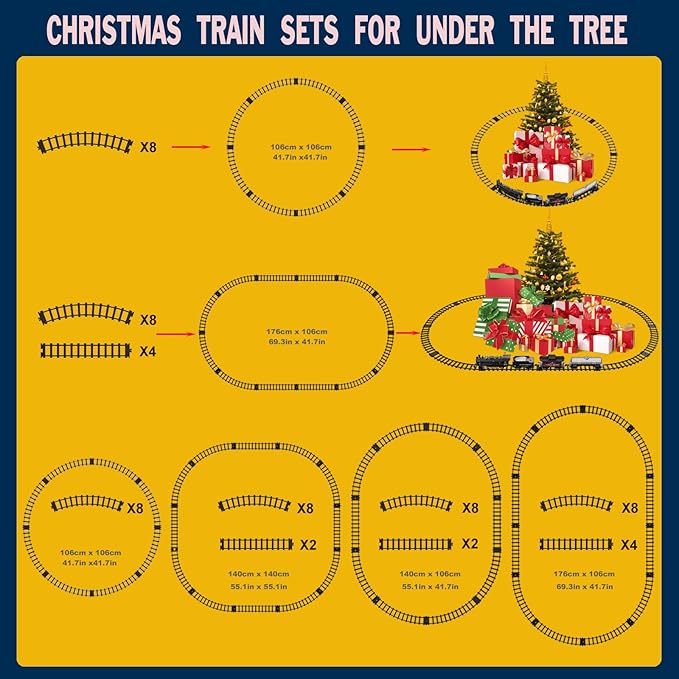 Electric Remote Control Train Set Christmas Trains Steam Locomotive, Cargo Car & Tracks, Rechargeable Train Toys for Kids w/3 Smoke,Whistle & Lights, Christmas Birthday Gift for Boys Girls 3 4 5 6 7