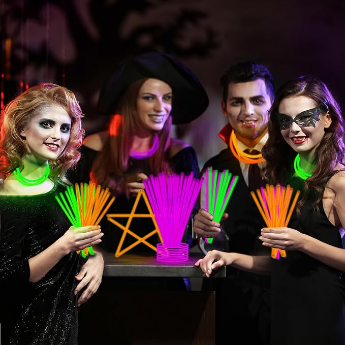 75 Halloween Glow Sticks for Halloween Party Favors with Connectors, Purple Orange Green Halloween Glow in the Dark Party Supplies, Halloween Goodie Bag Fillers (Purple+Green+Orange)
