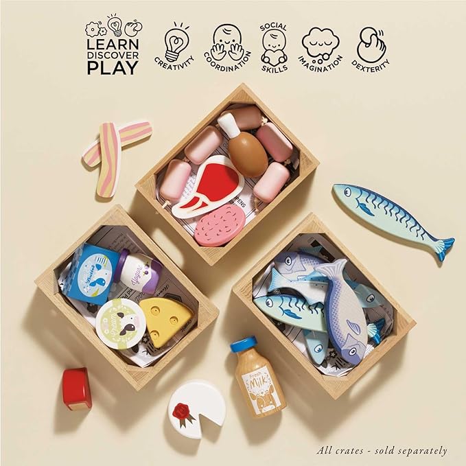 Le Toy Van - Educational Pretend Play Toy Food | Wooden Honeybee Market Meat Crate | Supermarket Pretend Play Shop Food