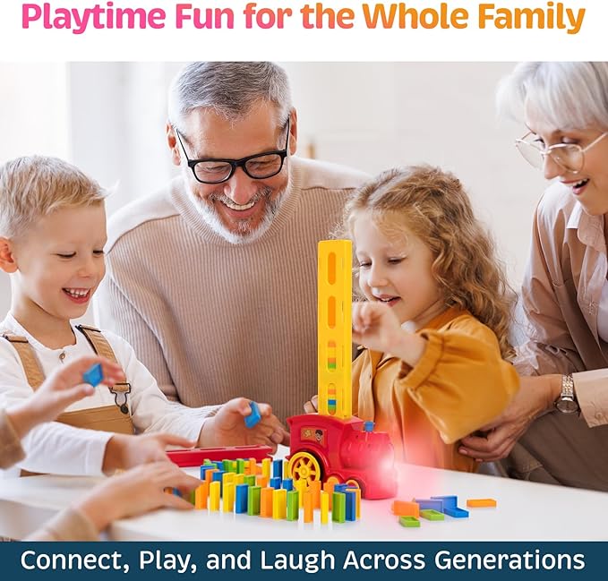 Domino Train Set for Kids – Automatic Domino Laying Toy, Montessori STEM Learning Gift for Boys & Girls Ages 3-8, Fun Educational Toddler Toy, Birthday Present for 3-5 Year Olds