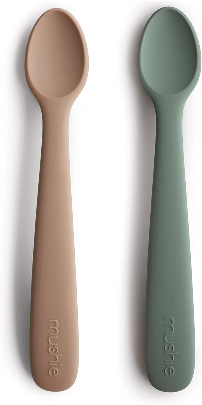 mushie Silicone Baby Feeding Spoons | 2 Pack (Dried Thyme/Natural)