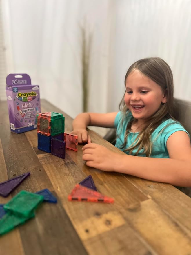 CreateOn Crayola Mini Magnetic PIP-Tiles, Building Set for Kids, Magnetic Building Easter Toys for Kids, STEM Travel Toys for Boys and Girls Ages 3+, 24-Piece Set (Glitter)