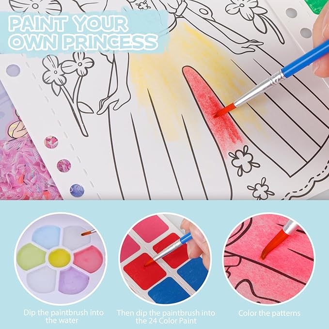 mayace Fabric Art Frenzy - 3 in 1 Creative Puzzle Puncture Painting Poke Art Kits for Kids, Childhood Infinite Dream Hand-Painted Princess Dress-up Drawing Book for Girls Kids (Purple)