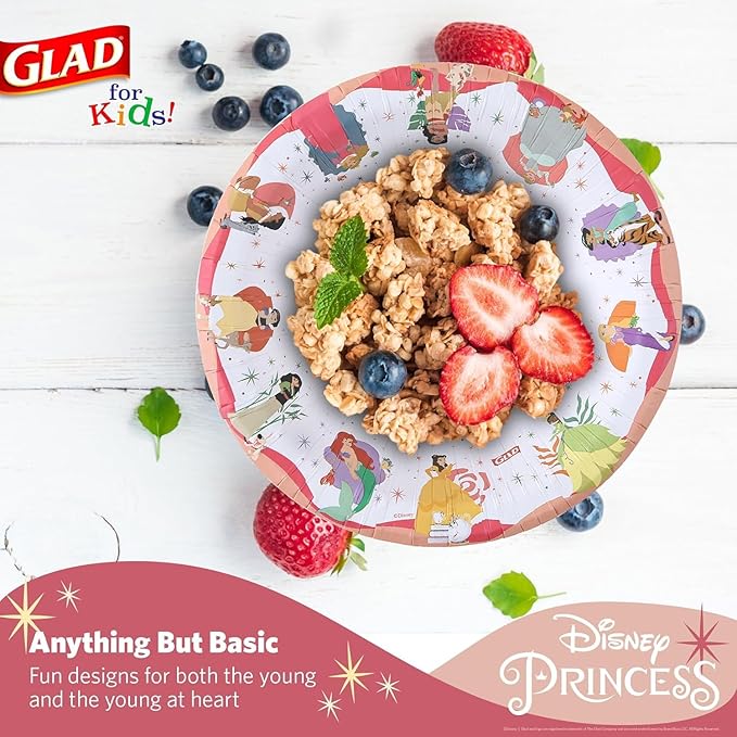 Glad for Kids Disney Princess Magic is in All of Us 12oz Paper Bowls| Disney Princess Paper Bowls, Kids Bowls| Kid-Friendly Paper Bowls for Everyday Use, 12oz Paper Bowls, 24 Count - 10 Pack