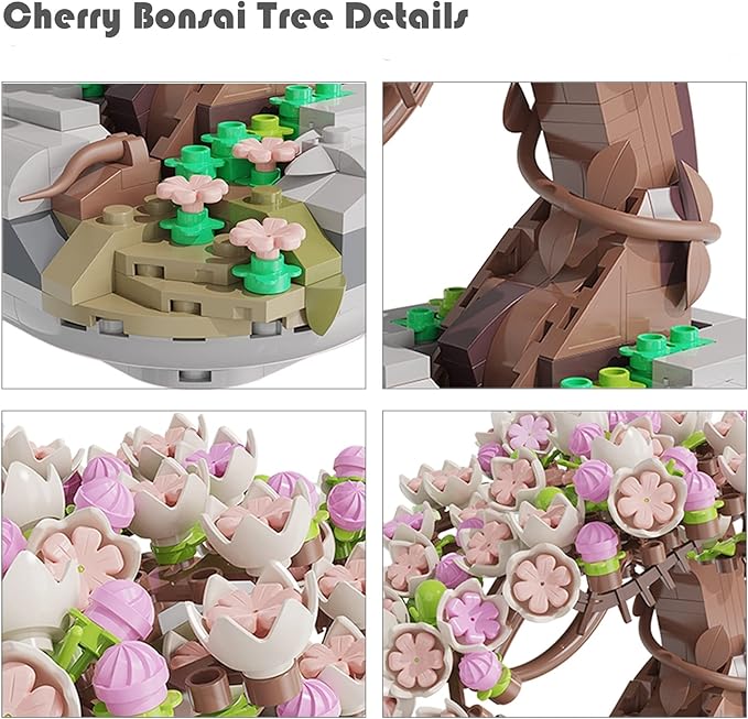 Mini Bricks Cherry Blossom Tree Building Set - Sakura Bonsai DIY Toy, Birthday Gift for Kids 6+ Years Old