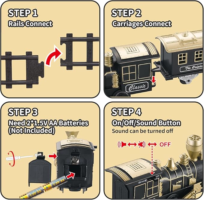 JUQU Train Set - Train Toys for Boys w/Lights & Sounds (ON/Off), Toddler Toy Train Sets w/Locomotive Engine, Cars& Tracks, Christmas Train Gift for 3 4 5 6 7 8+ Year Old Kids Birthday Gifts