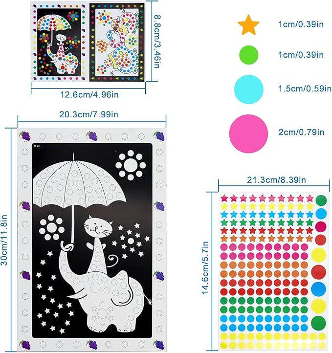 MAYAPHILOS 12 Patterns Fun Puzzle Dot Stickers Toys for Kids, DIY Cute Cartoon Animal Mosaic Art Kits for Girls Boy, Class Painting Craft Kit Christmas Birthday Gift