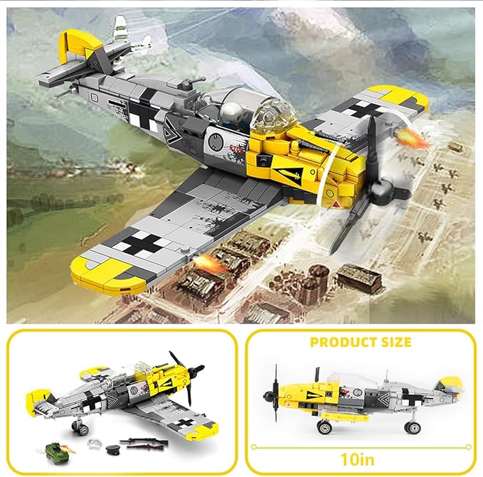 TOY PLAYER BF-109 Fighter Jet Plane Jet Building Set - Compatible with LEG0 7 Year Old boy, Military Airplanes Model, Gift for Boys Age 6 7 8 9 10 11 12 and WW2 Military SetCollectors & Enthusiasts