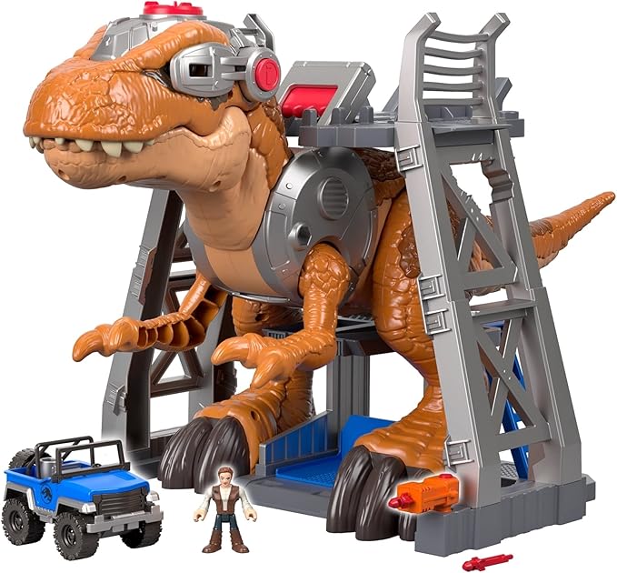 Fisher-Price Imaginext Jurassic World Dinosaur Toy, T. rex with Lights & Owen Grady Figure, Preschool Kids Ages 3+ Years (Amazon Exclusive)