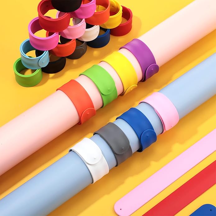 CHENGU 36 Pieces Silicone Slap Bracelets Multicolor Slap Wrist Soft and Safe Slap Bands Wrap Slap Wristband for School Party Favors DIY Painting Wristband Craft Project, 8.46 x 1 Inch