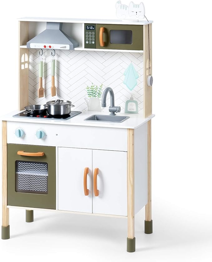 ROBUD Wooden Play Kitchen Set for Kids Toddlers, Pretend Toys Kitchen Gift for Girls Boys 27.6 x 11.6 x 40.6 inches