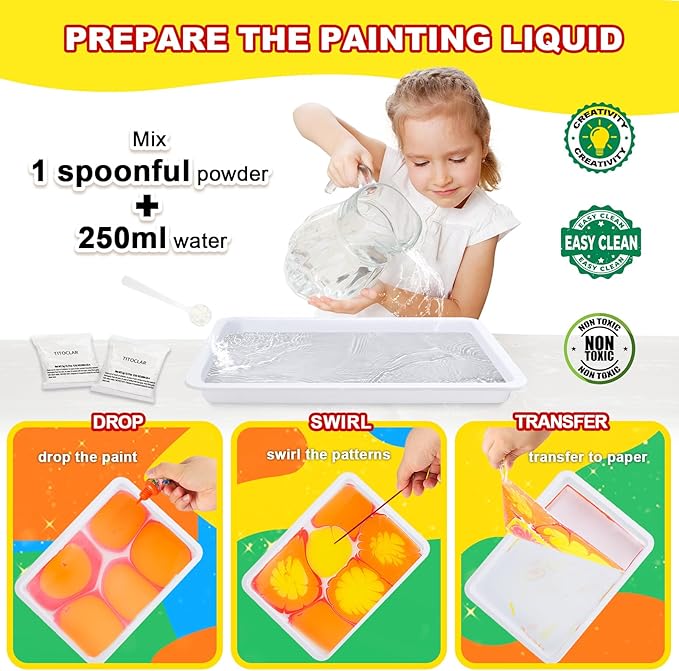 Water Marbling Paint Kit, Arts and Crafts For Kids,Birthday Gifts for Girls Boys 3+Years Old, Toys For Ages 8-13 5-7 3-6, Art Supplies for Kids