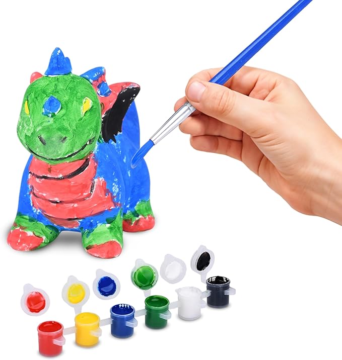 Neliblu Dinosaur Painting Kit - DIY Dino Craft Kit with Ceramic Figurine - Paintable Dino Art Activity for Toddler - Educational Toy for Dinosaur Enthusiasts - Gift-Worthy Figurines and Statues