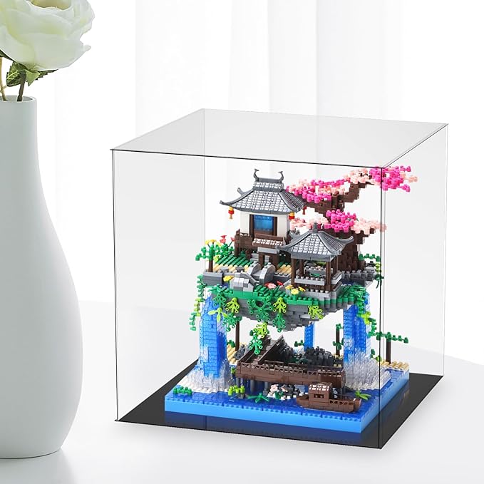Cherry Blossom Bonsai Tree Building Block Sets with Acrylic Display Box Chinese Architecture of Peach Blossom Micro Mini Building Set Toy Gift for Kids Adults（3320 Pieces）