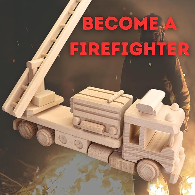 Wooden Fire Trucks - Fire Truck Toys for 3 Year Old Boys - DIY Handmade Toys - Realistic Toys for Boys - Preschool Toys & Preschool Learning Activities