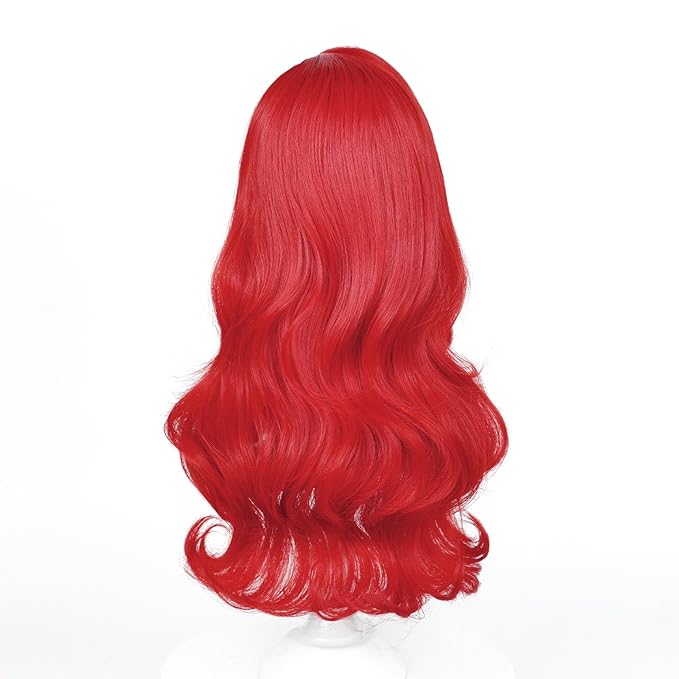 Probeauty Mermaid Wig, Red Long Wave Cosplay Wig with Necklace Bracelet Earrings Ring for Halloween Costume 21 Inches
