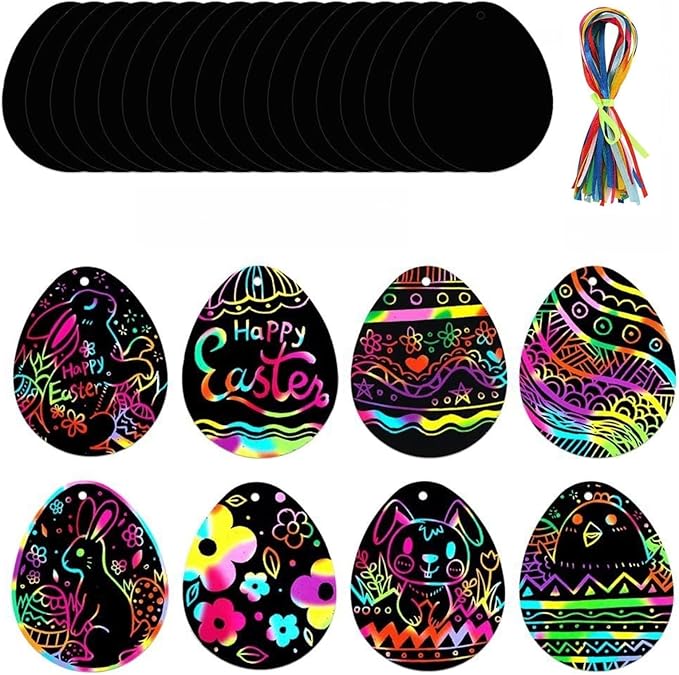 Rainbow Scratch Paper Sets 100pcs- Magic Egg Scratch Off Paper Sheets for Age 3-12 Kids Girl Boy Teen Toy Game Gift for Children Birthday Party Favor Game Activities DIY Projects Classroom interaction