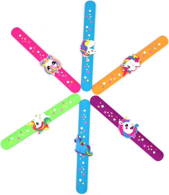 Silicone unicorn Slap Bracelets - Silicone Unicorn Wristband Birthday Party Favors, Boys Girls Party Favors Gifts Carnival Prizes Set （6 Pack