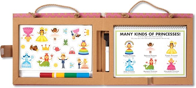 Melissa & Doug Natural Play: Play, Draw, Create Reusable Drawing & Magnet Kit – Princesses (54 Magnets, 5 Dry-Erase Markers) - FSC Certified