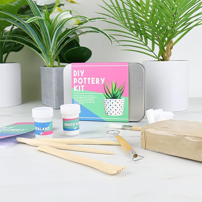 Gift Republic Pottery Kit Beginners Pottery Craft Set Clay Pottery Gift Fun Home Made Craft Project Kids Teens Adults Sculpting Tool Set Gift Tin