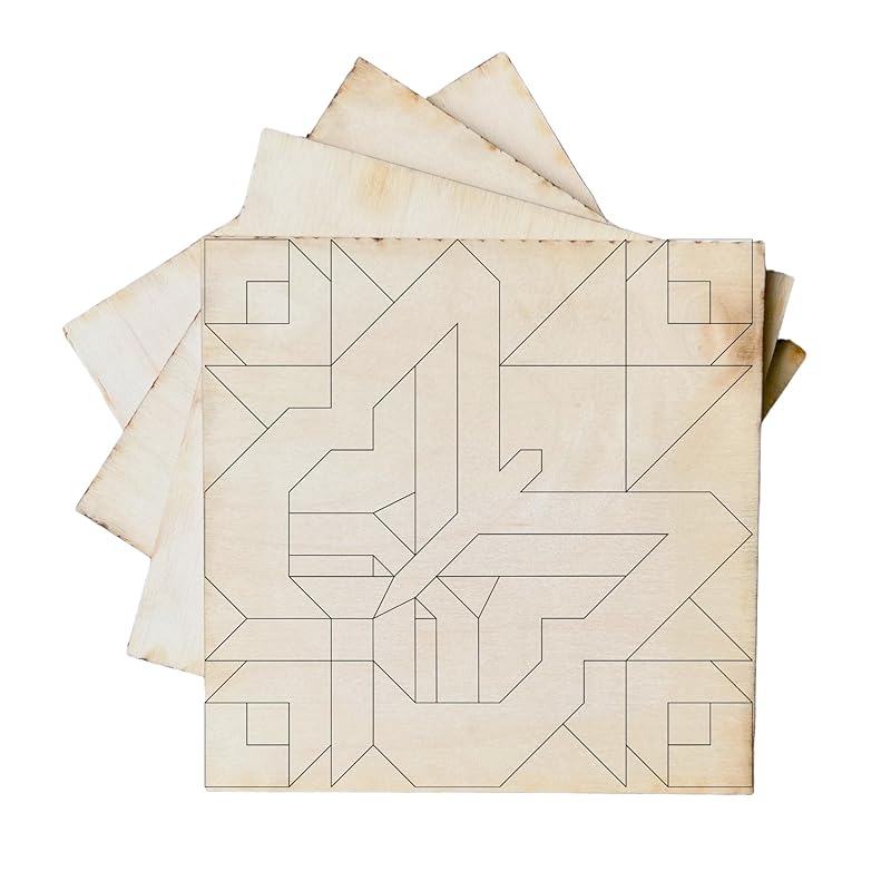 Set of 4 Mini Quilt Block Pattern, Wood Barn Star DIY Kits for Adults, Tiny Wall Hanging Do It Yourself Painting Craft Kit (Butterfly)
