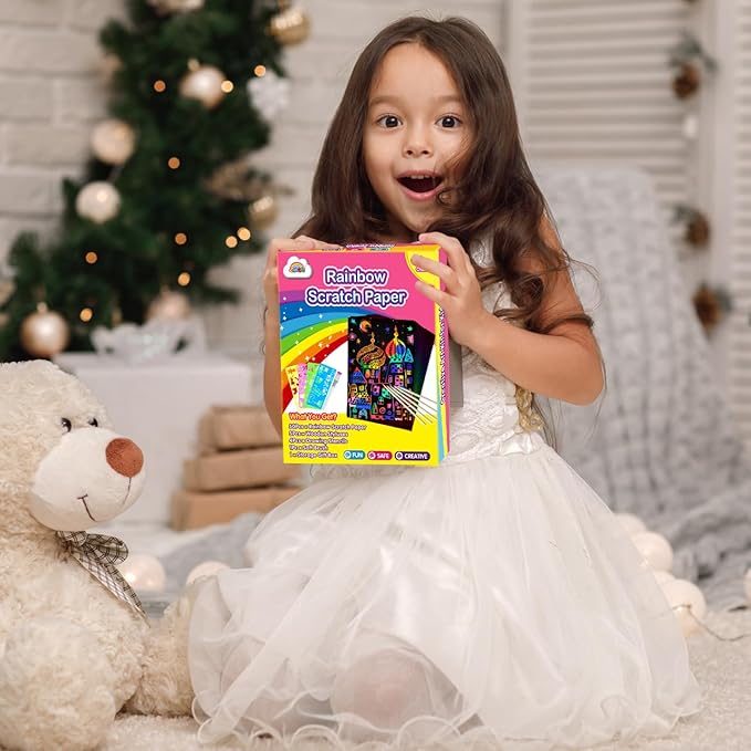 ZMLM Arts Crafts Gifts for Kids: 60PCS Rainbow Scratch Paper Art for Girls and Boys Ages 4-8 8-12 Craft Supplies Kit, Easter Basket Stuffers for Kid Toys Games Activities Valentines Day Gift (Pink)