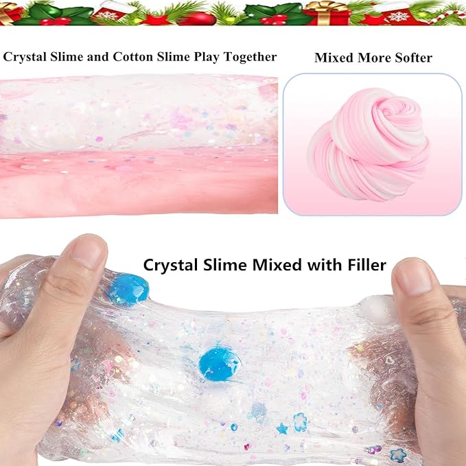 Mermaid Slime Kit,Clear Slime Bucket Kids Birthday Party,Slime Party Favors for Kids Children's Birthday Party Gifts Stress Relief Slime Kit for Girls and Boys