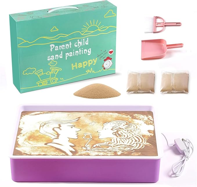 SueLuxDesigns Light Table for Kids, Sand Painting Light Box, Light Table Manipulative, Light Table Sand Art Kits Present for Girls and Boys, Purple