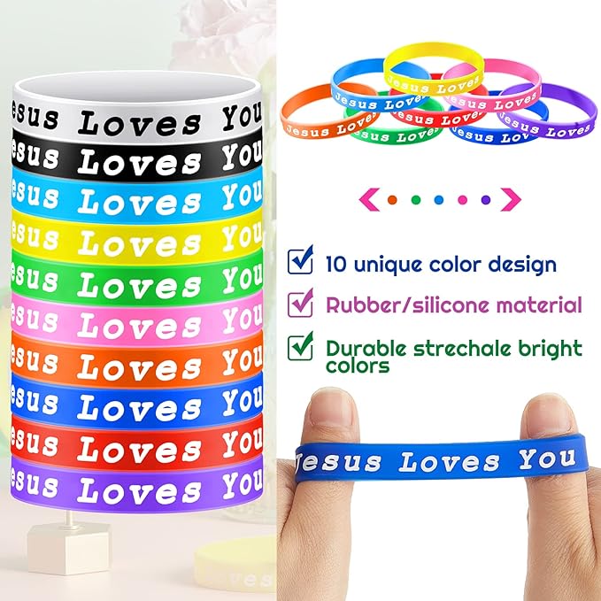 Skylety Jesus Loves You Silicone Wristbands Easter Rubber Wristbands Colorful Jesus Loves You Wristbands Christian Rubber Wristbands for Kids Novelty Party Favors(150 Pieces)
