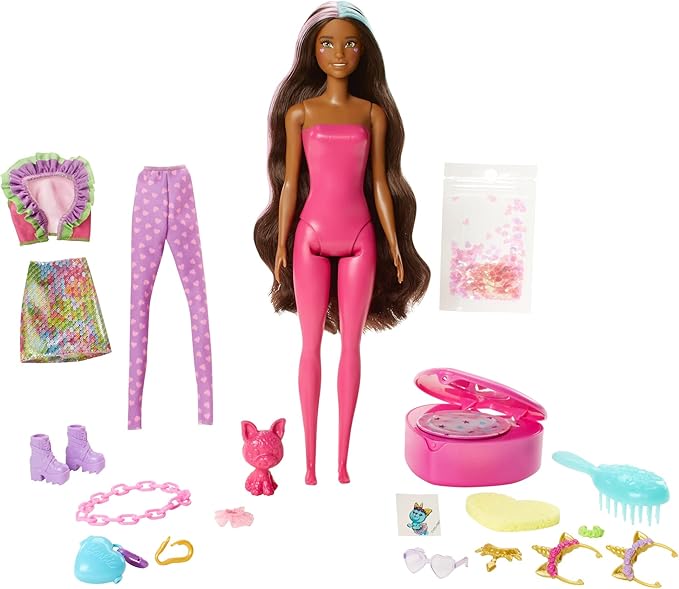 Barbie Color Reveal Peel Unicorn Fashion Reveal Doll Set with 25 Surprises Including Pink Peel-able Doll & Pet & 16 Mystery Bags with Clothes & Accessories for 2 Unicorn-Inspired Looks